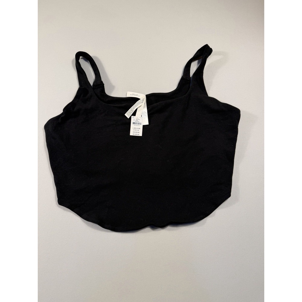 NWT Victorias Secret PINK Black Crop Bra Top Tank Curved Hem Size L Large Lounge
